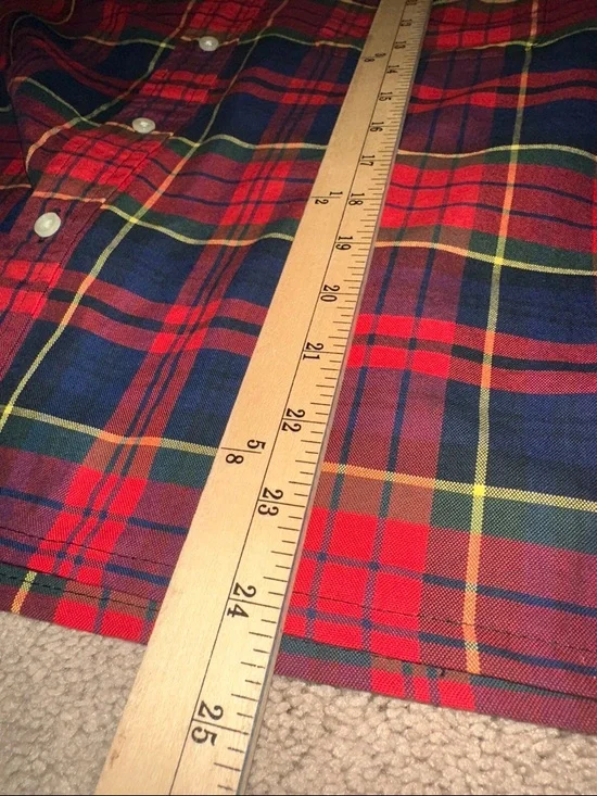 Ralph Lauren Red Navy Yellow Plaid re-worked ruffle collar shirt - Picture 7 of 7